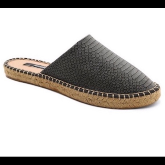 Kensie Shoes - Kensie Hensley Faux Snake Skin Embossed Espadrille Mule Slip On Sandal Black 7